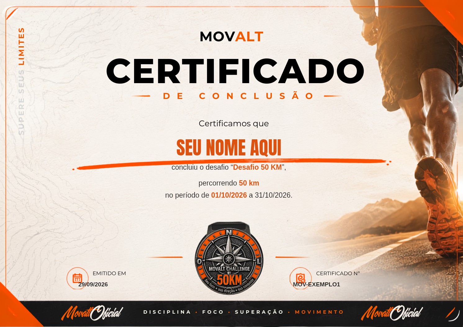 Exemplo do certificado digital de conclusão da Movalt